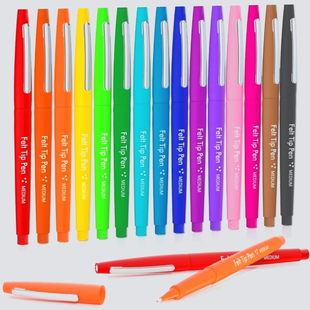 NWOT Premium Felt-tip pens markers 15 vivid colors by Lelix 0.7mm medium point.